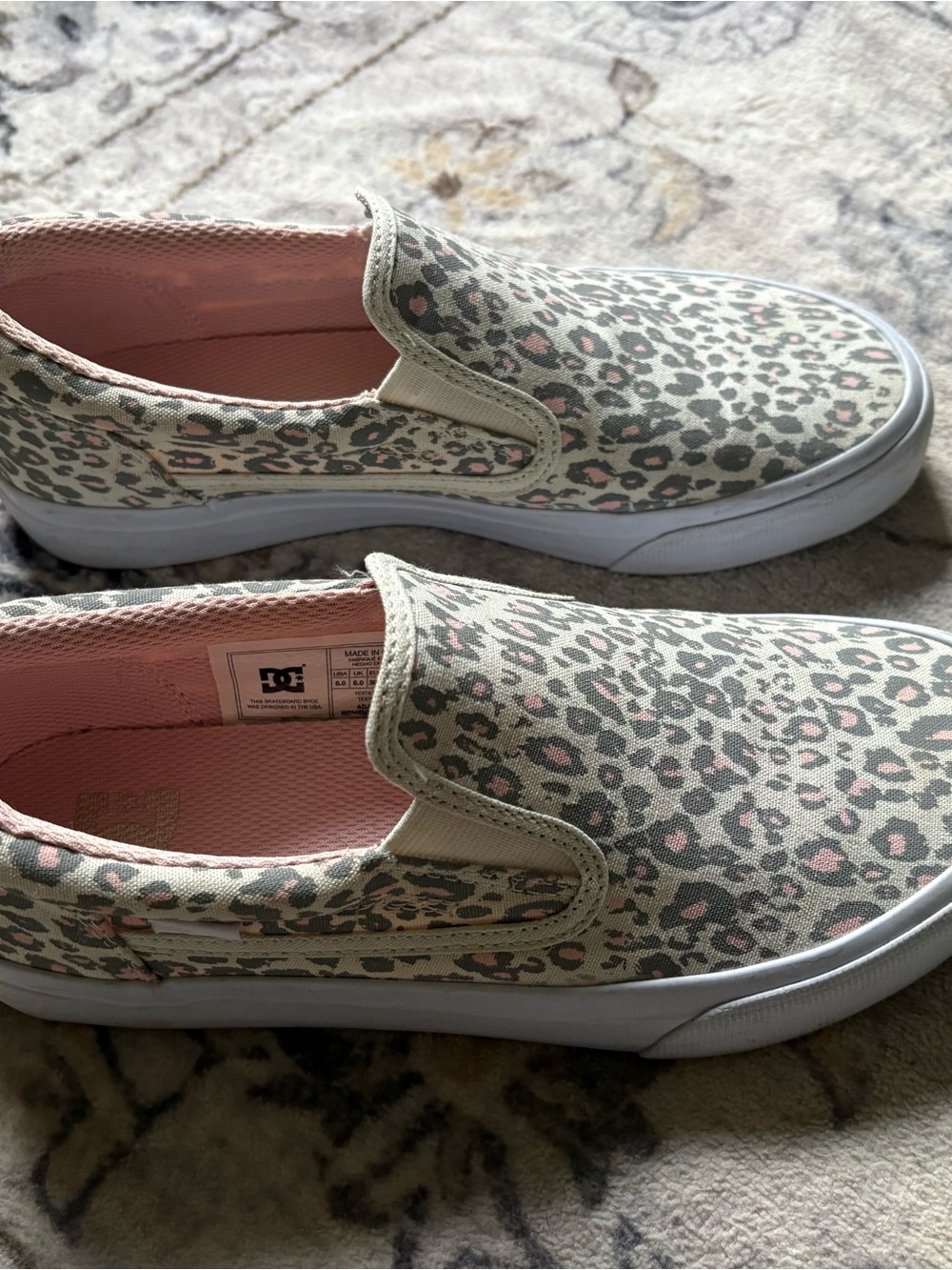 DC Women’s Slip-On Leopard Print Sneakers in Pink and Gray - Picture 2 of 5